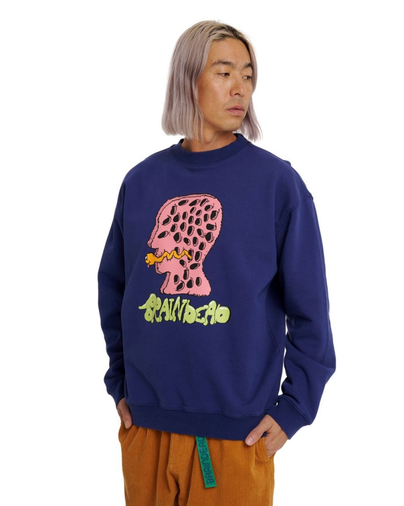 Blue Brain Dead Worm Hole Crewneck Sweatshirt | USA PBAG68419