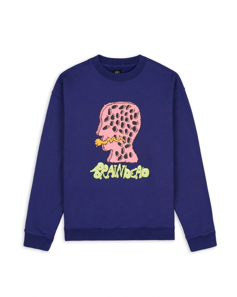 Blue Brain Dead Worm Hole Crewneck Sweatshirt | USA PBAG68419