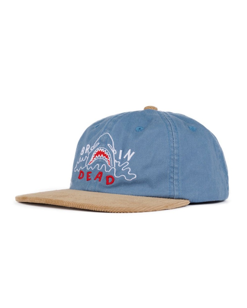 Blue Khaki Brain Dead Shark Attack 6 Panel Hat | USA AUPX26317