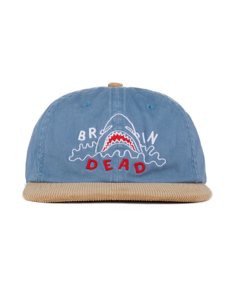 Blue Khaki Brain Dead Shark Attack 6 Panel Hat | USA AUPX26317