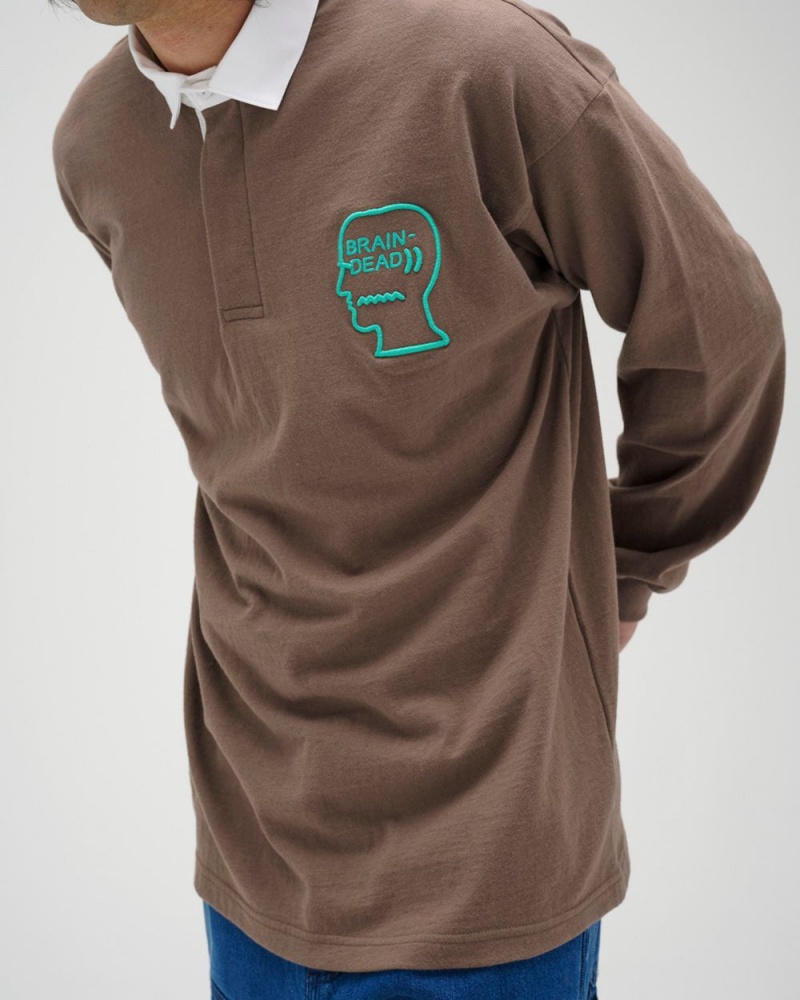 Brown Brain Dead 3d Embroidered Logohead Rugby Shirt | USA FWQH47905