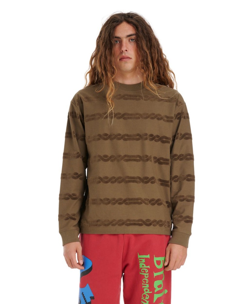 Brown Brain Dead Braided Burnout Long Sleeve T-Shirt | USA HXFO60948