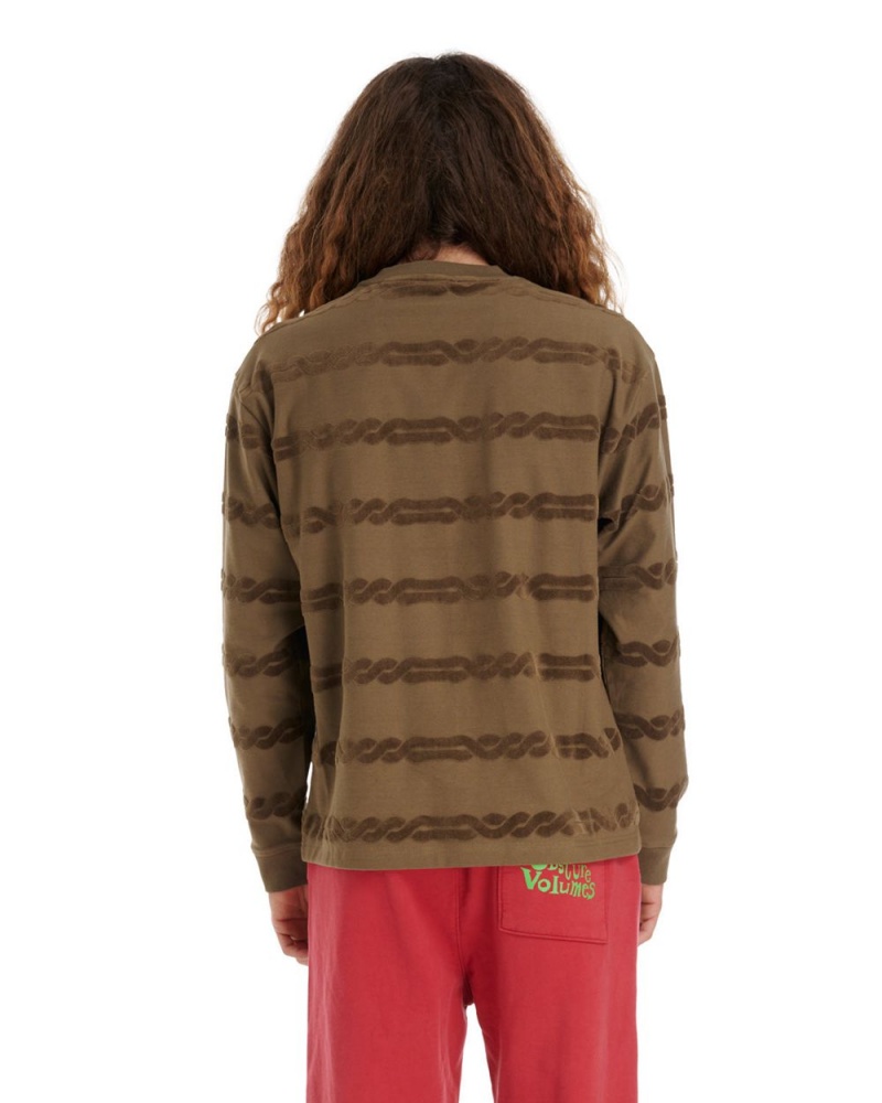 Brown Brain Dead Braided Burnout Long Sleeve T-Shirt | USA HXFO60948