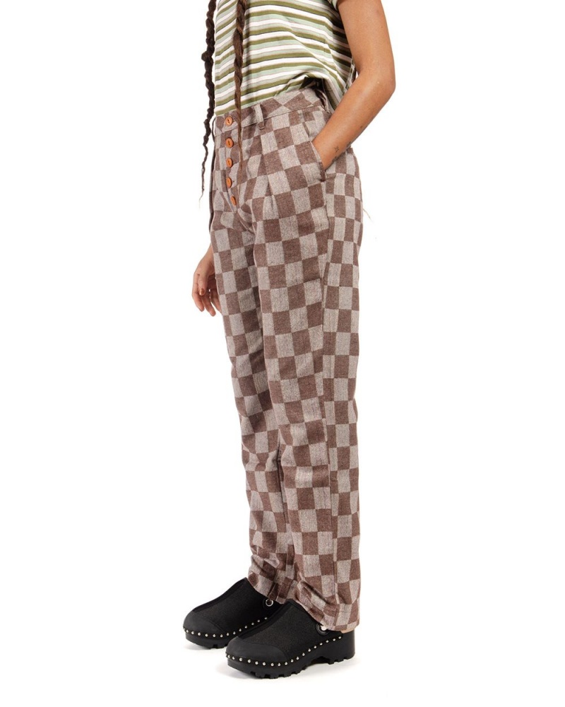 Brown Brain Dead Checkered Pleated Pant | USA NLDI68192