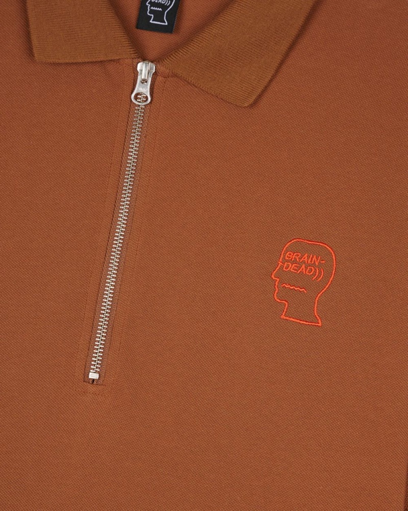 Brown Brain Dead Dogma Half Zip Polo Shirt | USA CRLW91625