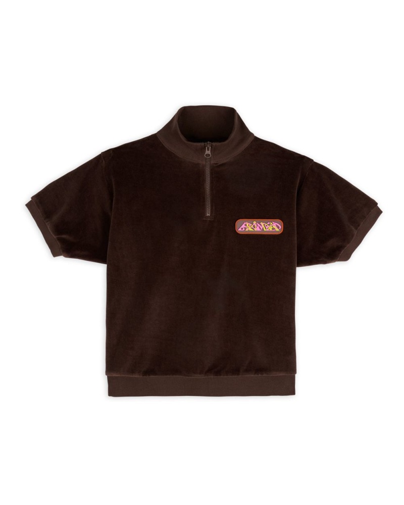 Brown Brain Dead Linked Short Sleeve Mock Neck Shirt | USA BHGR24378