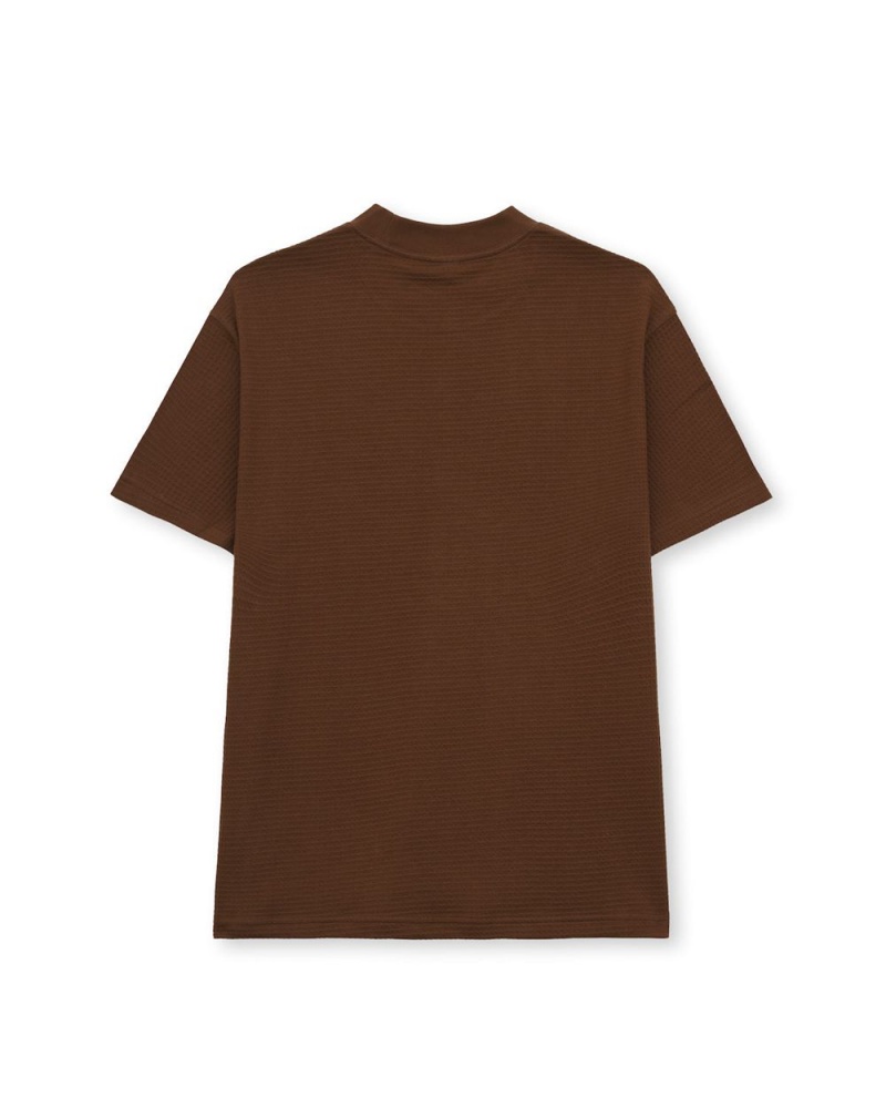 Brown Brain Dead Mini Waffle Mock Neck T-Shirt | USA YATD64039