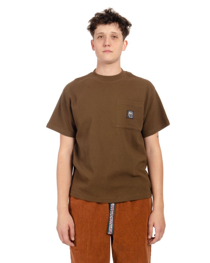 Brown Brain Dead Mini Waffle Mock Neck T-Shirt | USA YATD64039