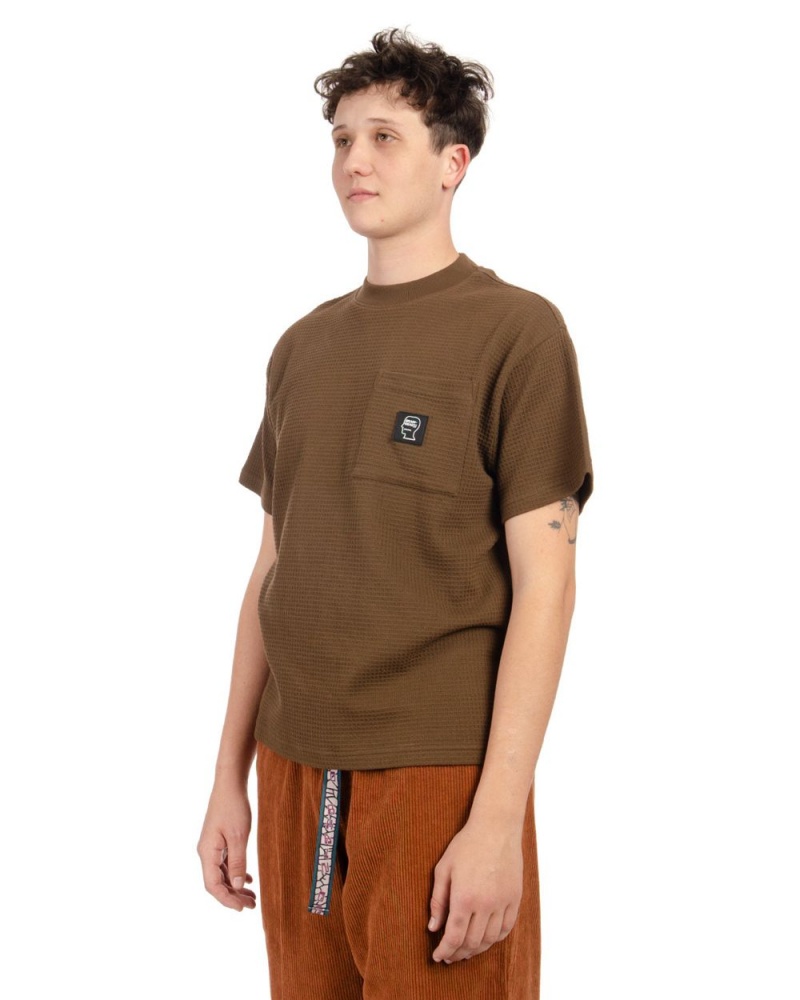 Brown Brain Dead Mini Waffle Mock Neck T-Shirt | USA YATD64039