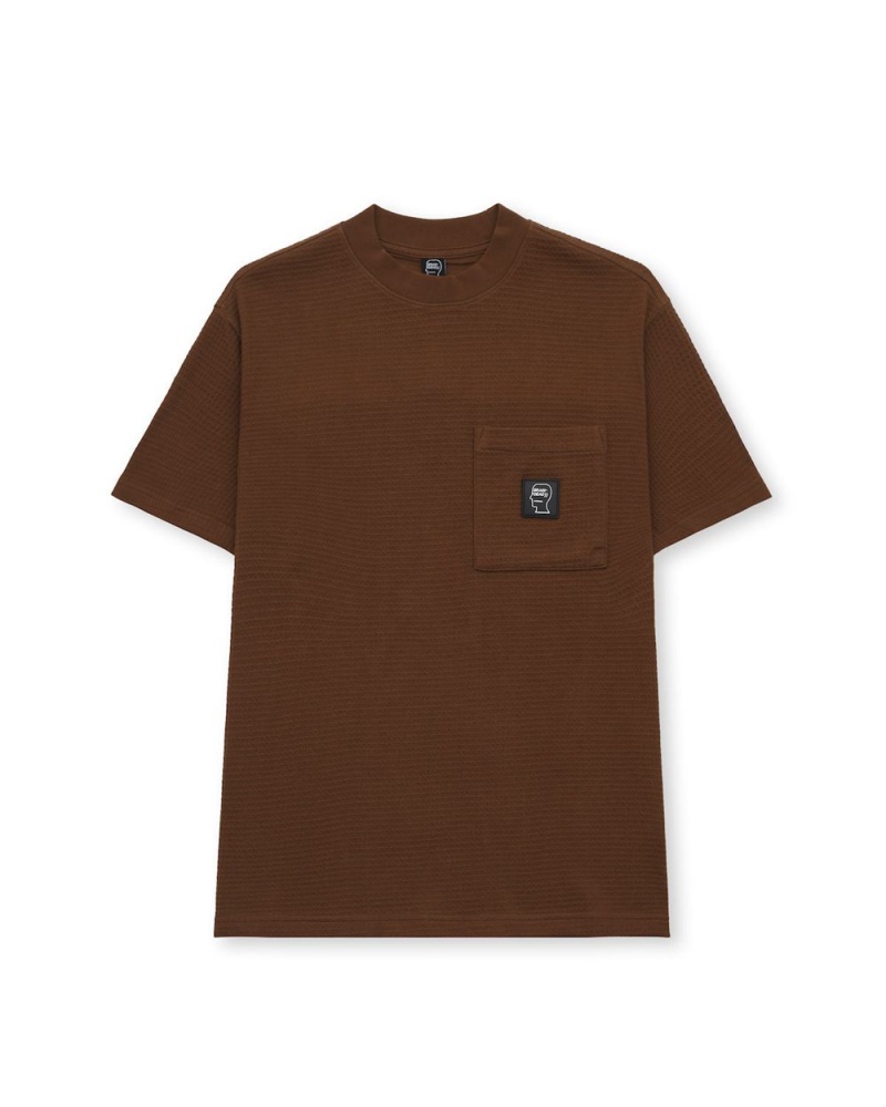 Brown Brain Dead Mini Waffle Mock Neck T-Shirt | USA YATD64039