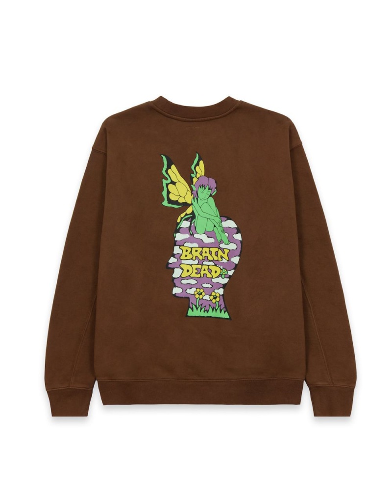 Brown Brain Dead Mushroom House Crewneck Sweatshirt | USA JZFQ72183