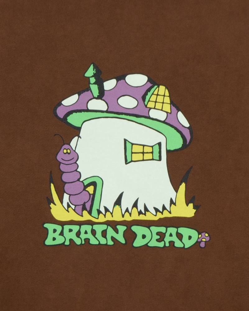 Brown Brain Dead Mushroom House Crewneck Sweatshirt | USA JZFQ72183