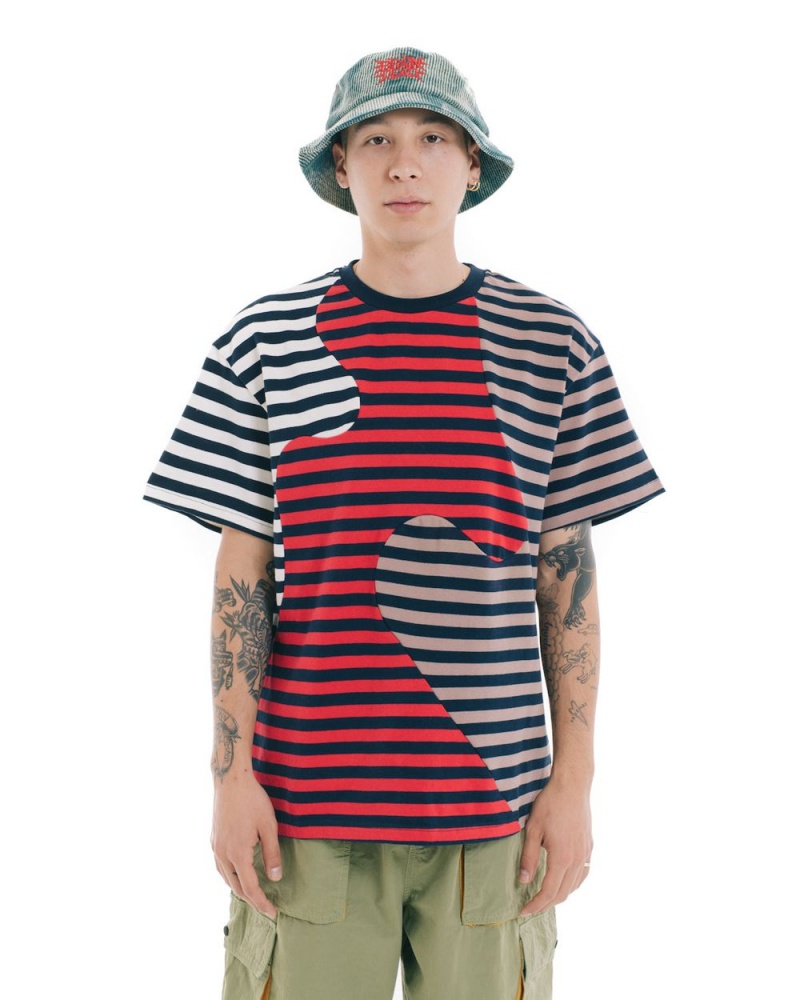 Brown Brain Dead Organic Paneled Stripe T-Shirt | USA WTYF40523