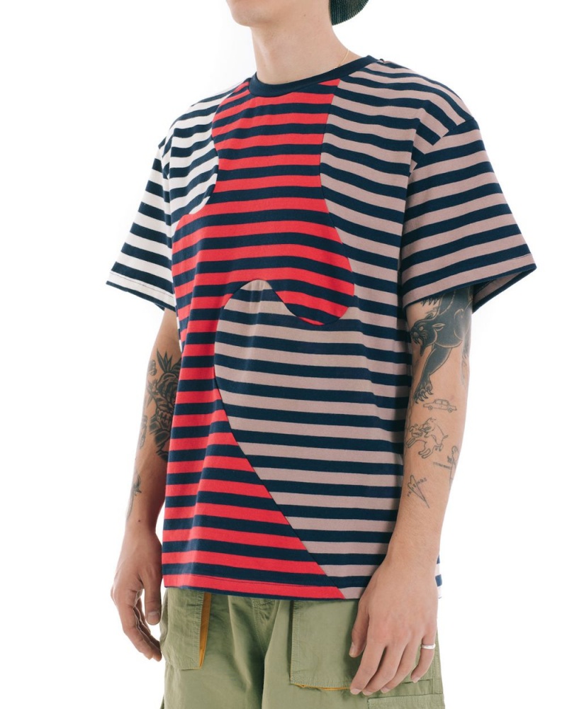 Brown Brain Dead Organic Paneled Stripe T-Shirt | USA WTYF40523