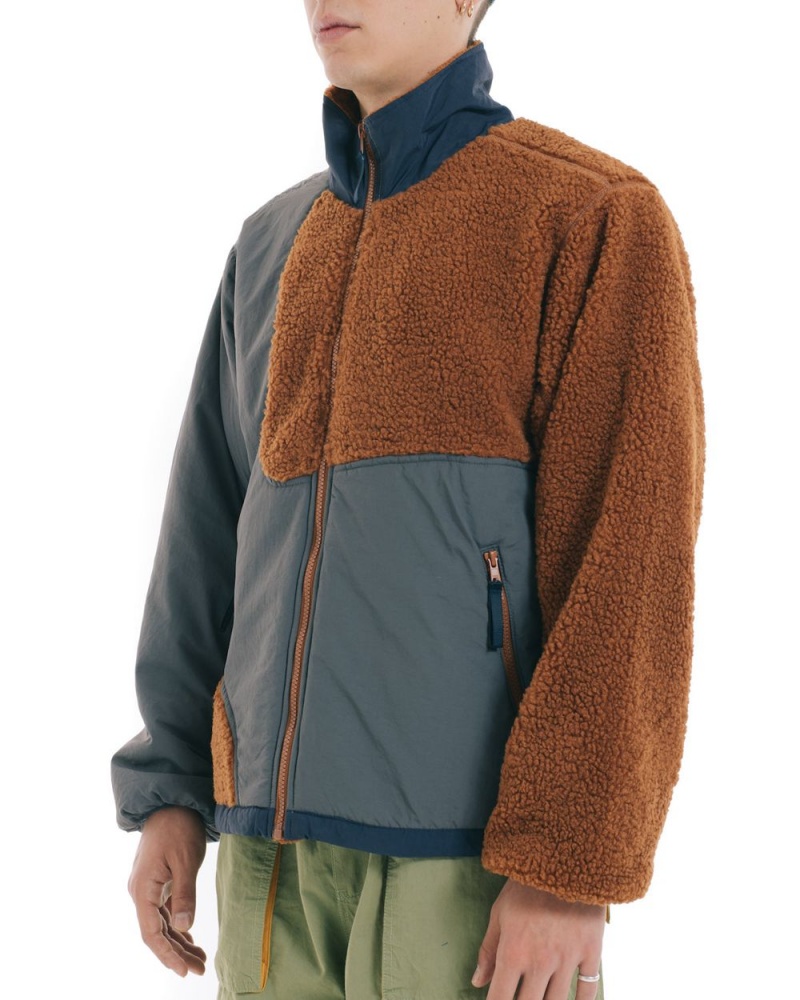 Brown Brain Dead Paneled Sherpa Full Zip Jacket | USA YUPM83506