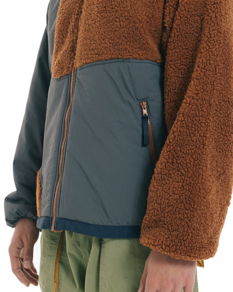 Brown Brain Dead Paneled Sherpa Full Zip Jacket | USA YUPM83506