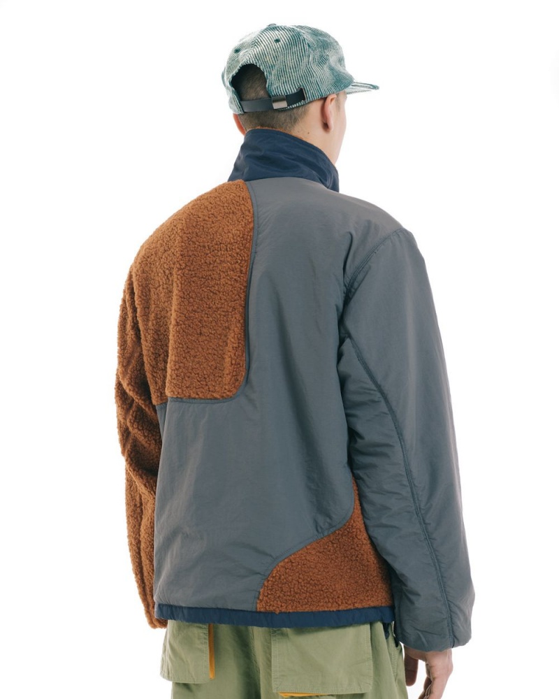 Brown Brain Dead Paneled Sherpa Full Zip Jacket | USA YUPM83506