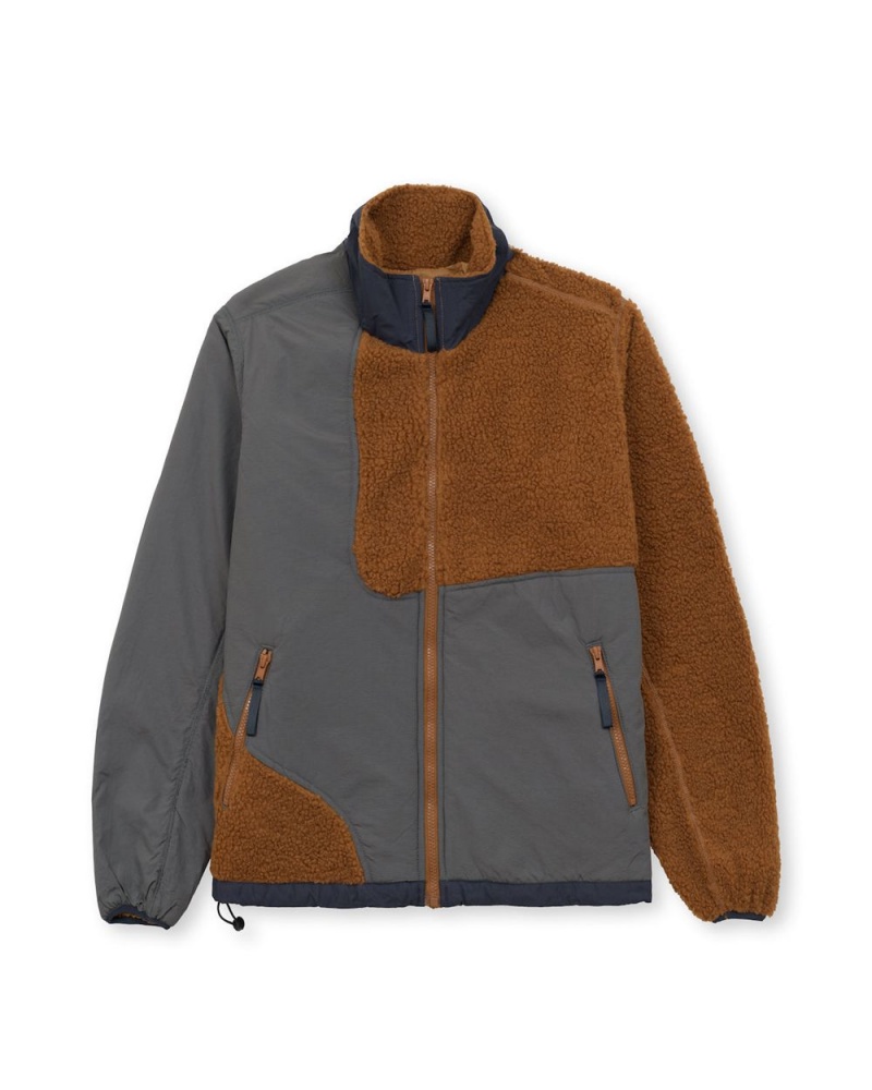 Brown Brain Dead Paneled Sherpa Full Zip Jacket | USA YUPM83506