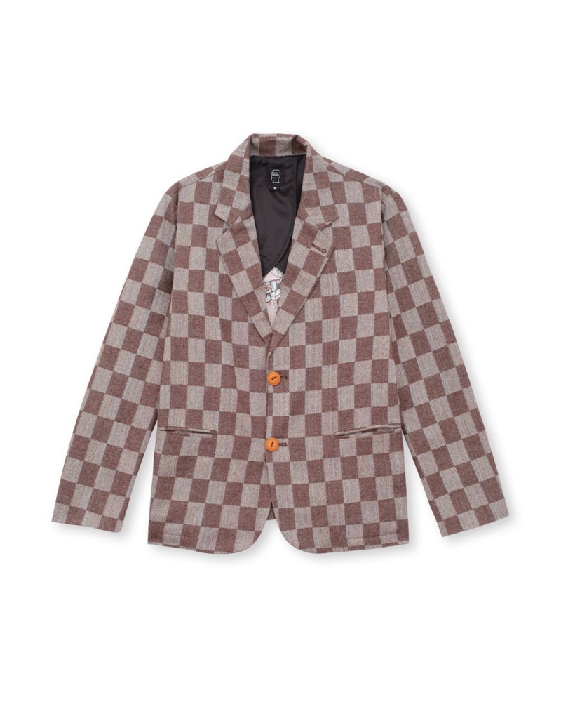 Brown Brain Dead Sleight Of Hand Checkered Blazer Jacket | USA LVAE82497