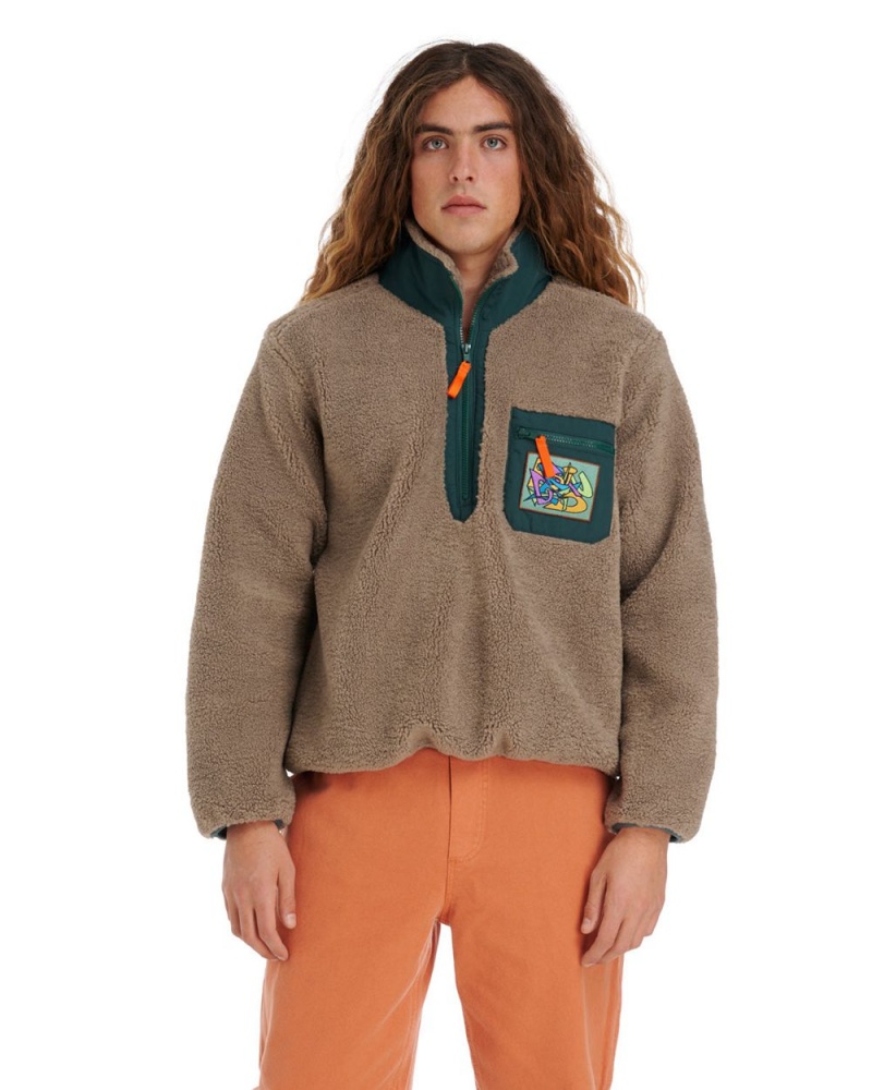 Brown Brain Dead Teddy Sherpa Half Zip Jacket | USA DSTX51786