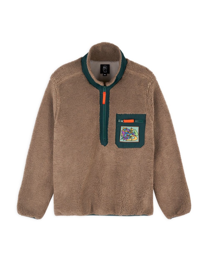 Brown Brain Dead Teddy Sherpa Half Zip Jacket | USA DSTX51786