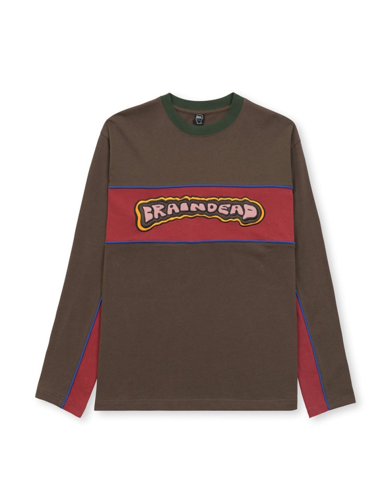 Brown Brain Dead X Them Pushers Heavyweight Paneled Long Sleeve T-Shirt | USA ULWA81560