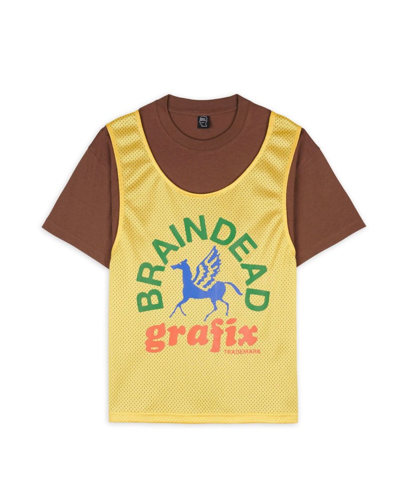 Brown Yellow Brain Dead Grafix Team Jersey T-Shirt | USA BDVP61589