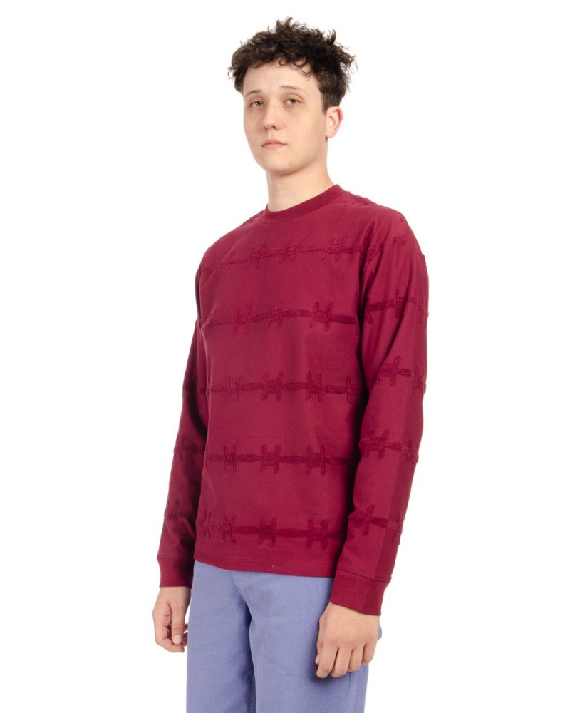 Burgundy Brain Dead Barbed Wire Burnout Long Sleeve T-Shirt | USA XHDJ01986