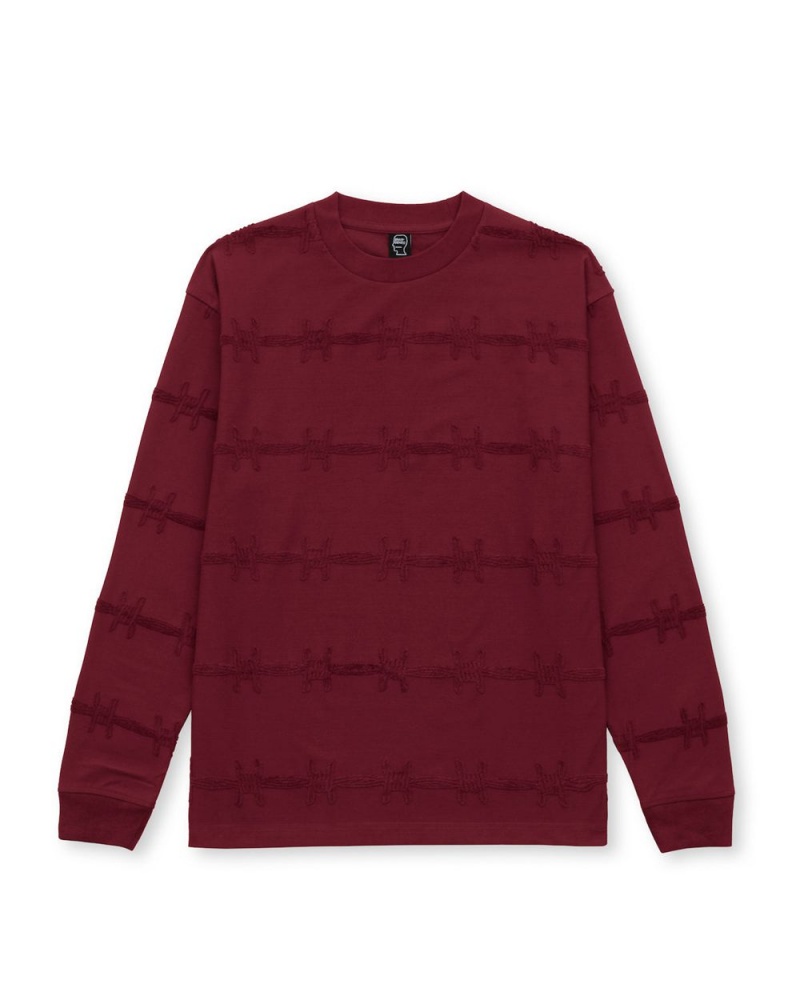 Burgundy Brain Dead Barbed Wire Burnout Long Sleeve T-Shirt | USA XHDJ01986