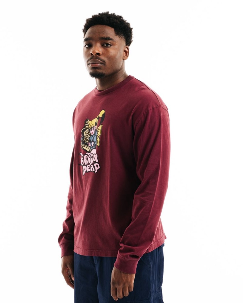 Burgundy Brain Dead Bubblegum Shorty Long Sleeve T-Shirt | USA KLQZ51934