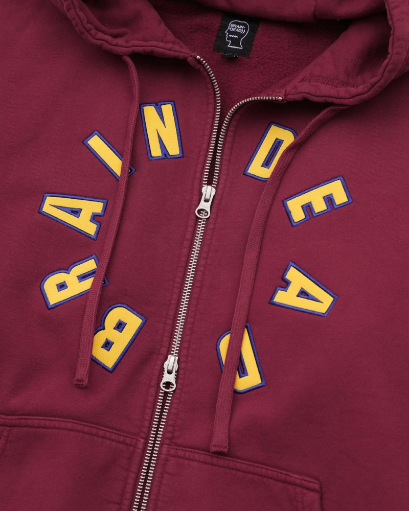 Burgundy Brain Dead Collegiate Zip Up Hoodie | USA VZXR95031