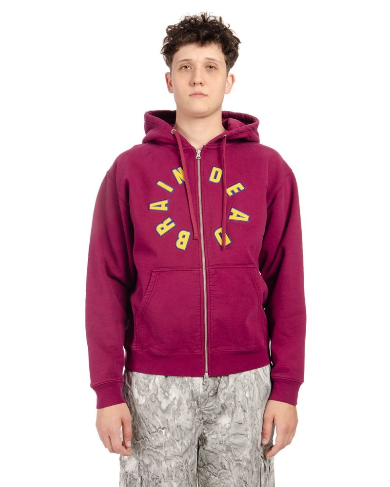 Burgundy Brain Dead Collegiate Zip Up Hoodie | USA VZXR95031