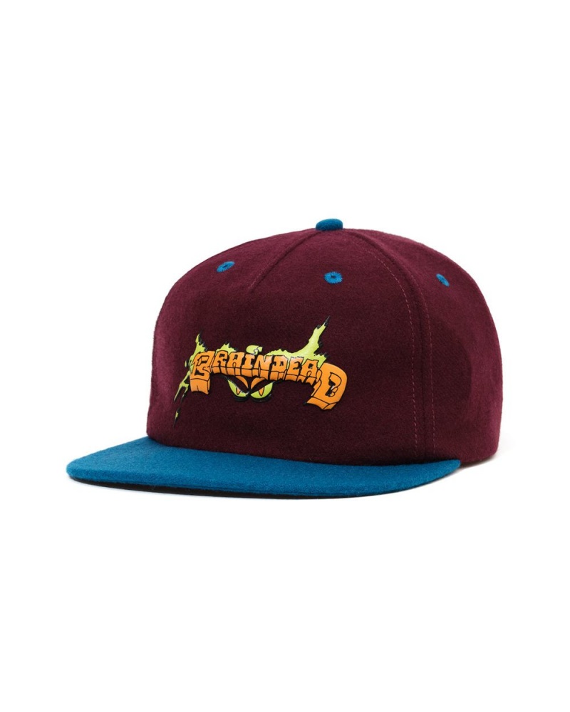 Burgundy Brain Dead Evil Eyes Wool Five Panel Hat | USA BIRO85193