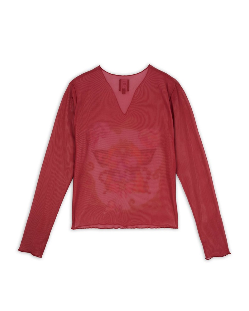 Burgundy Brain Dead Gaspar Butterflies Mesh T-Shirt | USA NDSV89512