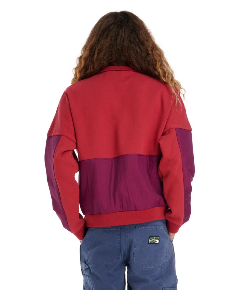 Burgundy Brain Dead Gastromaniac Overlay Half Zip Fleece Sweater | USA WXAJ82395