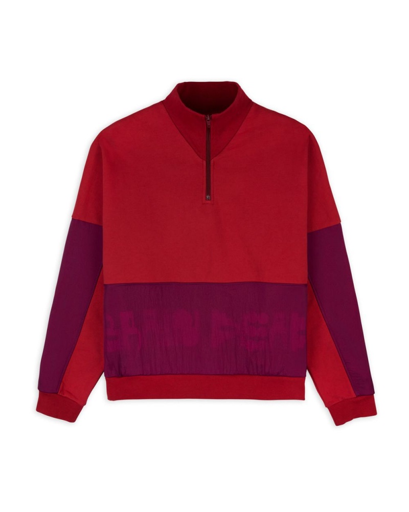 Burgundy Brain Dead Gastromaniac Overlay Half Zip Fleece Sweater | USA WXAJ82395