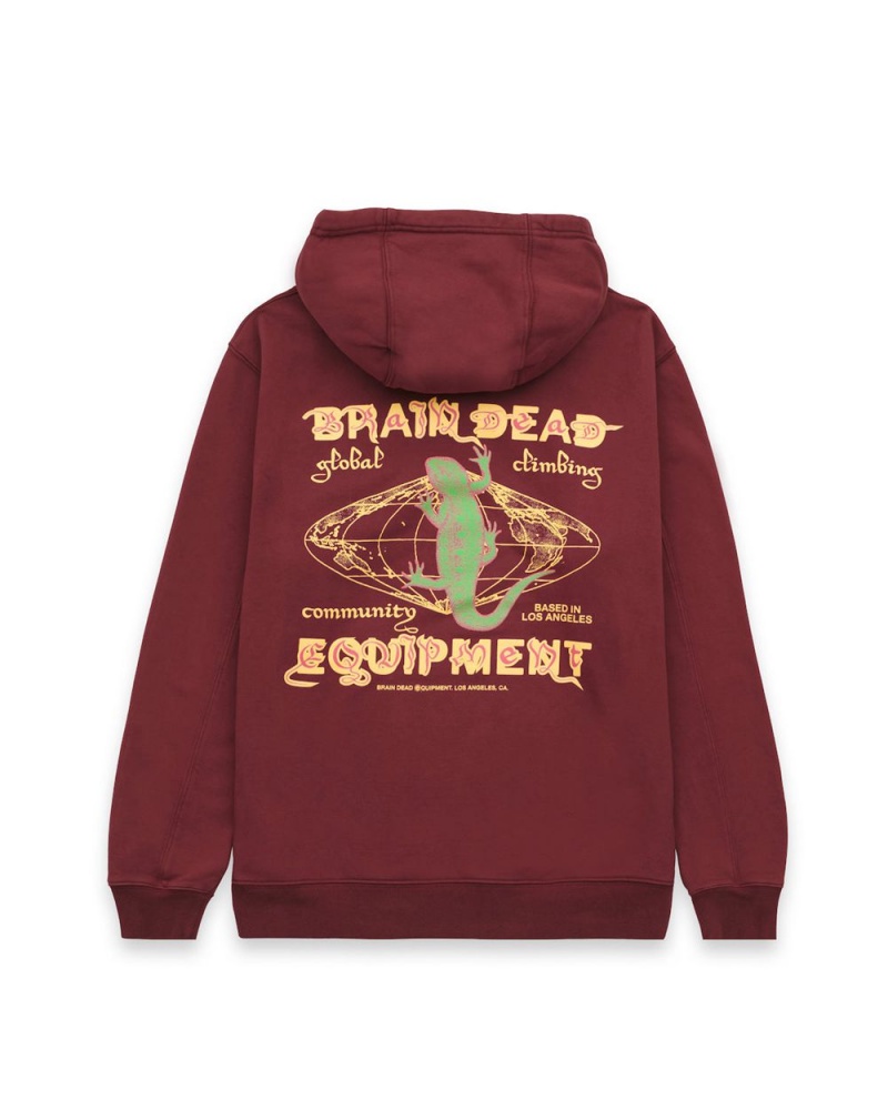 Burgundy Brain Dead Global Climbing Community Hoodie | USA MJXL02713