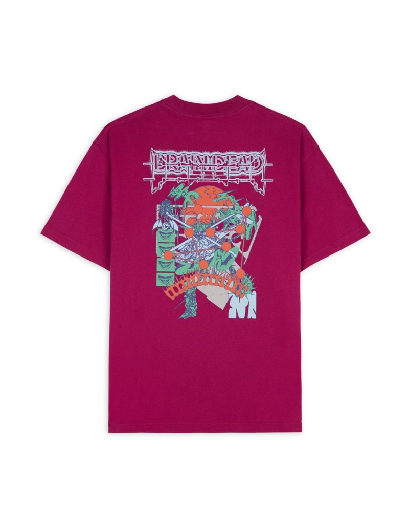 Burgundy Brain Dead Helicopter T-Shirt | USA KXST65087