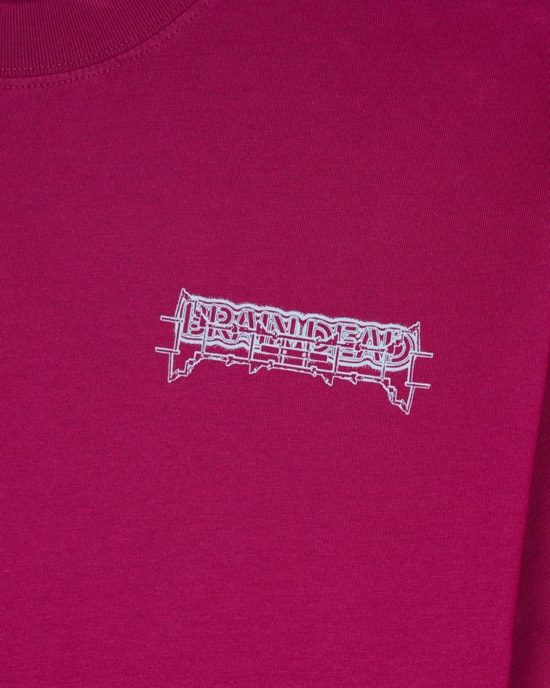 Burgundy Brain Dead Helicopter T-Shirt | USA KXST65087