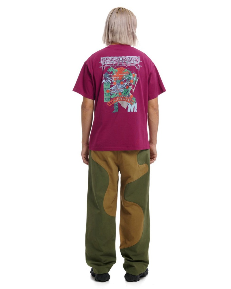 Burgundy Brain Dead Helicopter T-Shirt | USA KXST65087