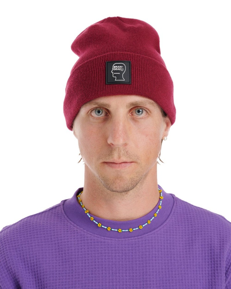 Burgundy Brain Dead Logo Head Wool Beanie | USA QKRO19870