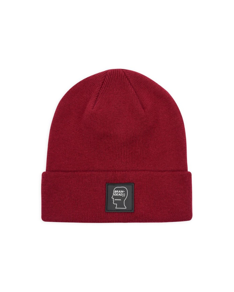 Burgundy Brain Dead Logo Head Wool Beanie | USA QKRO19870