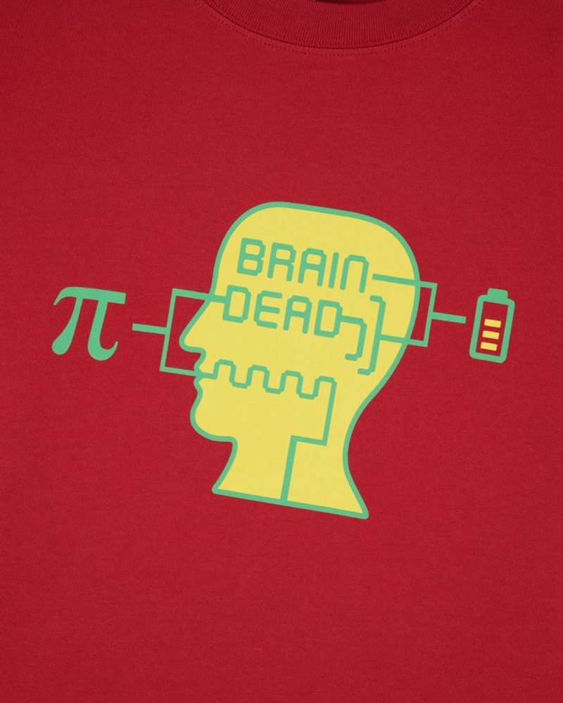 Burgundy Brain Dead Low Battery T-Shirt | USA QMRL03681