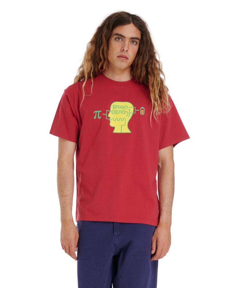 Burgundy Brain Dead Low Battery T-Shirt | USA QMRL03681