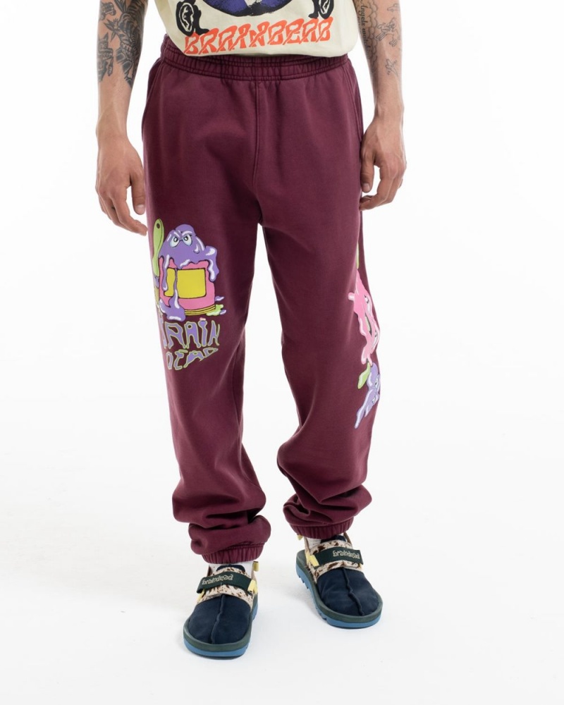 Burgundy Brain Dead Paintman Sweat Pant | USA MOQE51368