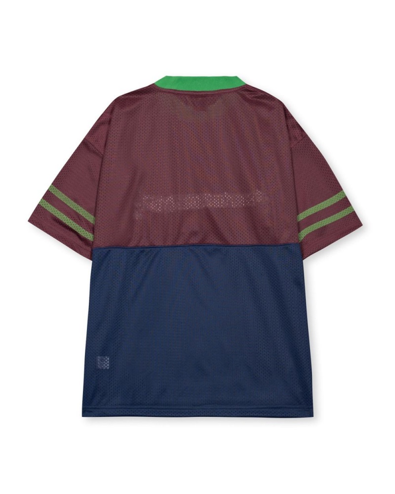 Burgundy Brain Dead Paneled Football Mesh T-Shirt | USA LVKP08523