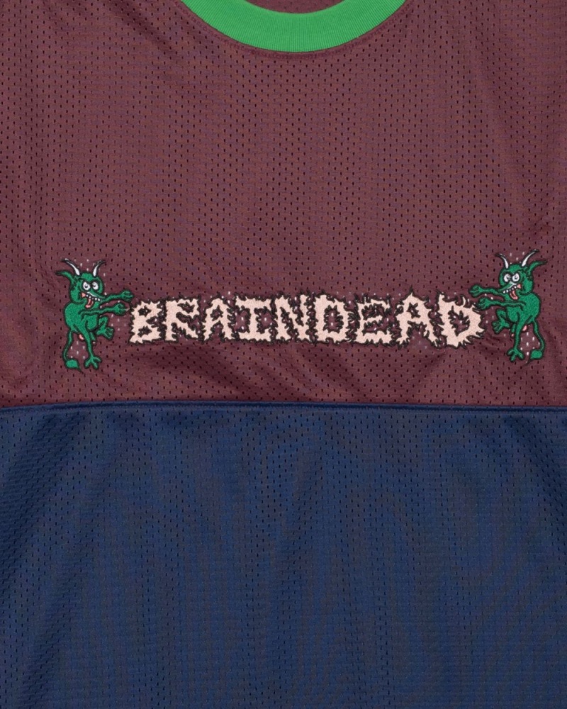 Burgundy Brain Dead Paneled Football Mesh T-Shirt | USA LVKP08523