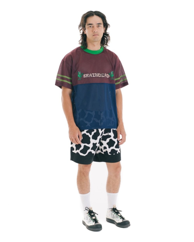 Burgundy Brain Dead Paneled Football Mesh T-Shirt | USA LVKP08523