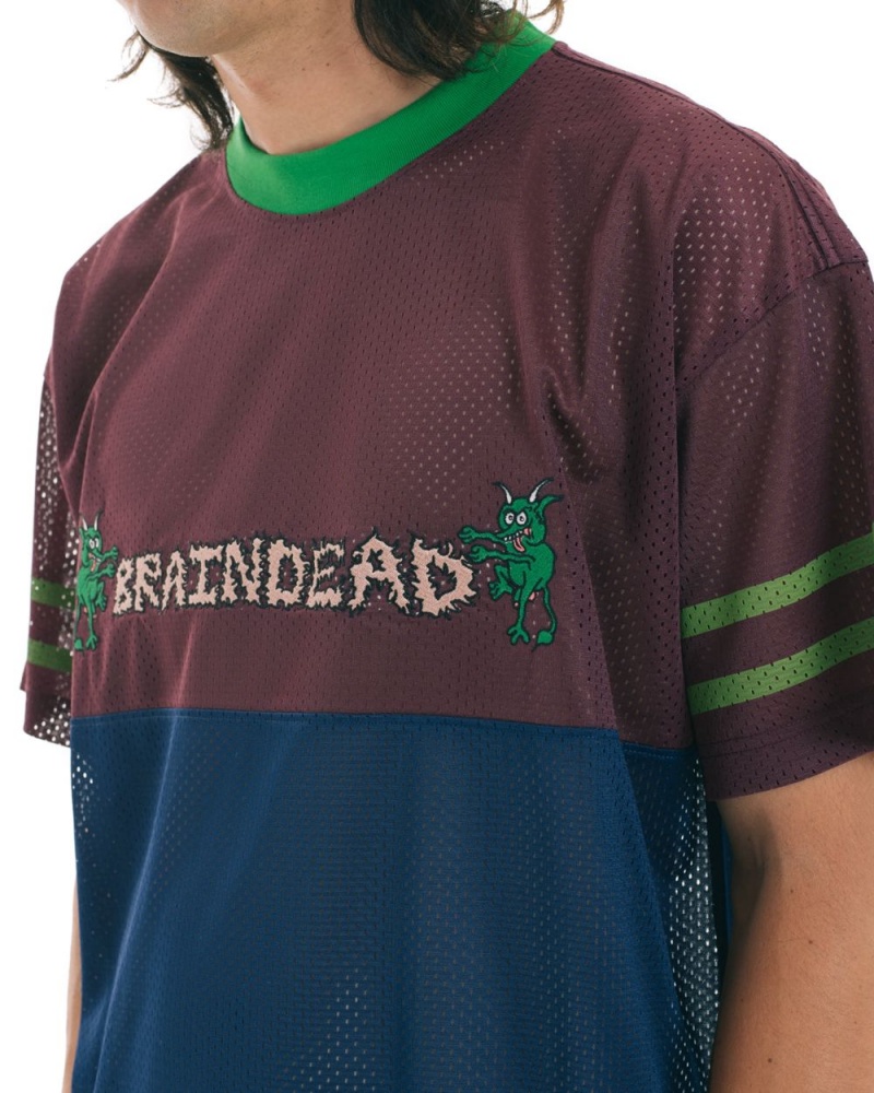 Burgundy Brain Dead Paneled Football Mesh T-Shirt | USA LVKP08523