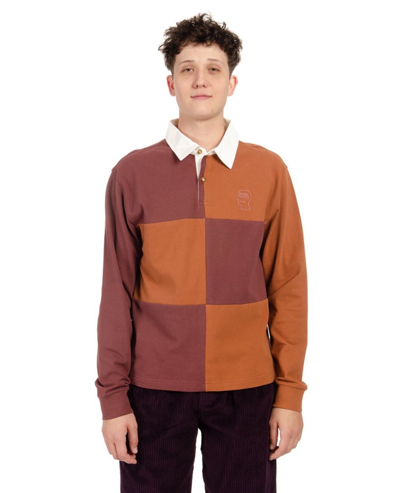 Burgundy Brain Dead Paneled Rugby Shirt | USA MNEP37495